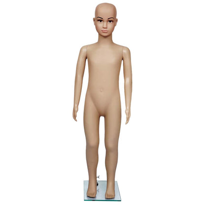 The child mannequin displays a neutral expression and is posed facing forward