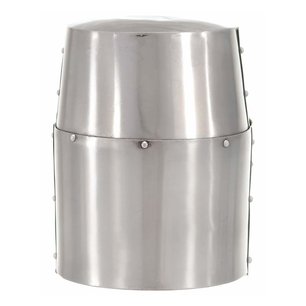 Plain steel helmet with riveted construction, no face guard visible
