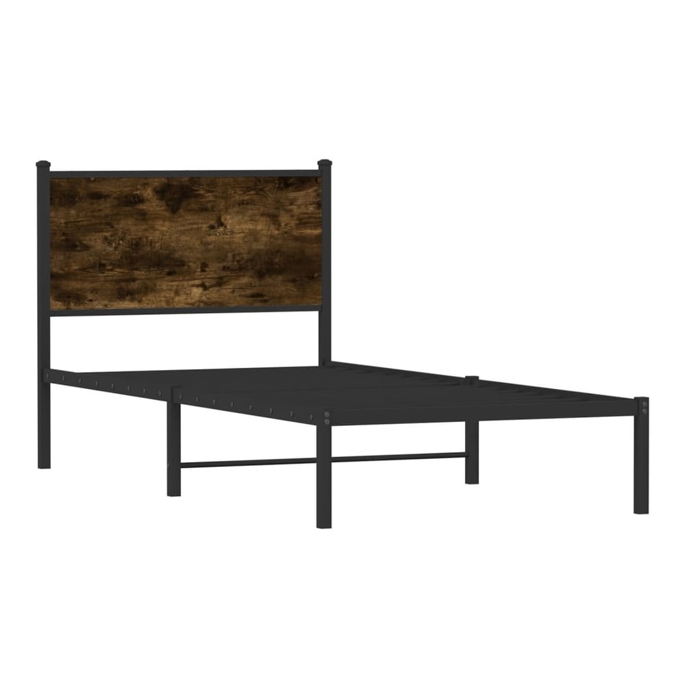 Metal Bed Frame without Mattress Smoked Oak