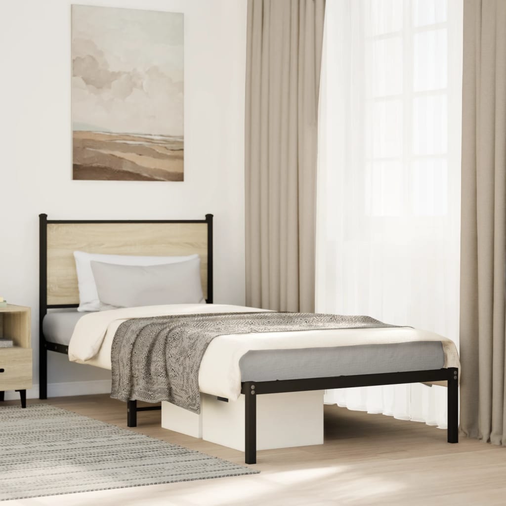 Metal Bed Frame without Mattress Sonoma oak Length 200 cm With headboard 80 cm