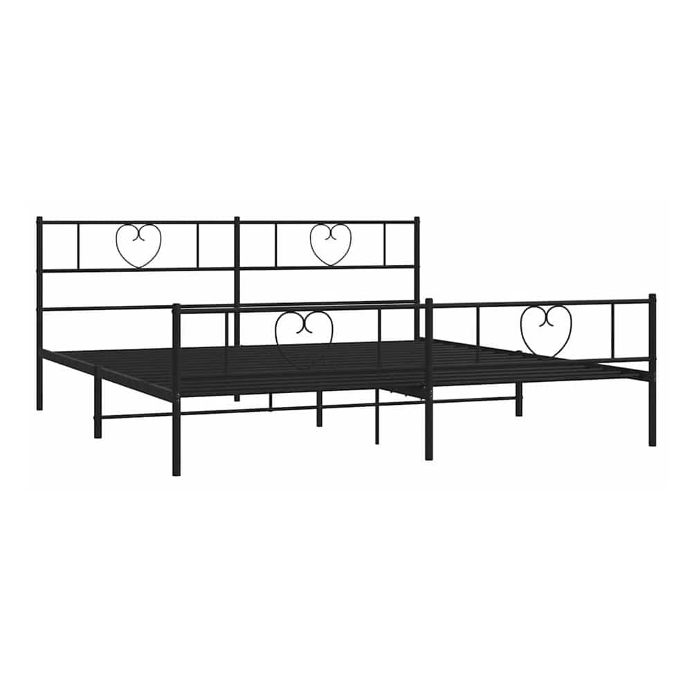 black metal bed frame without mattress with footboard and heart details