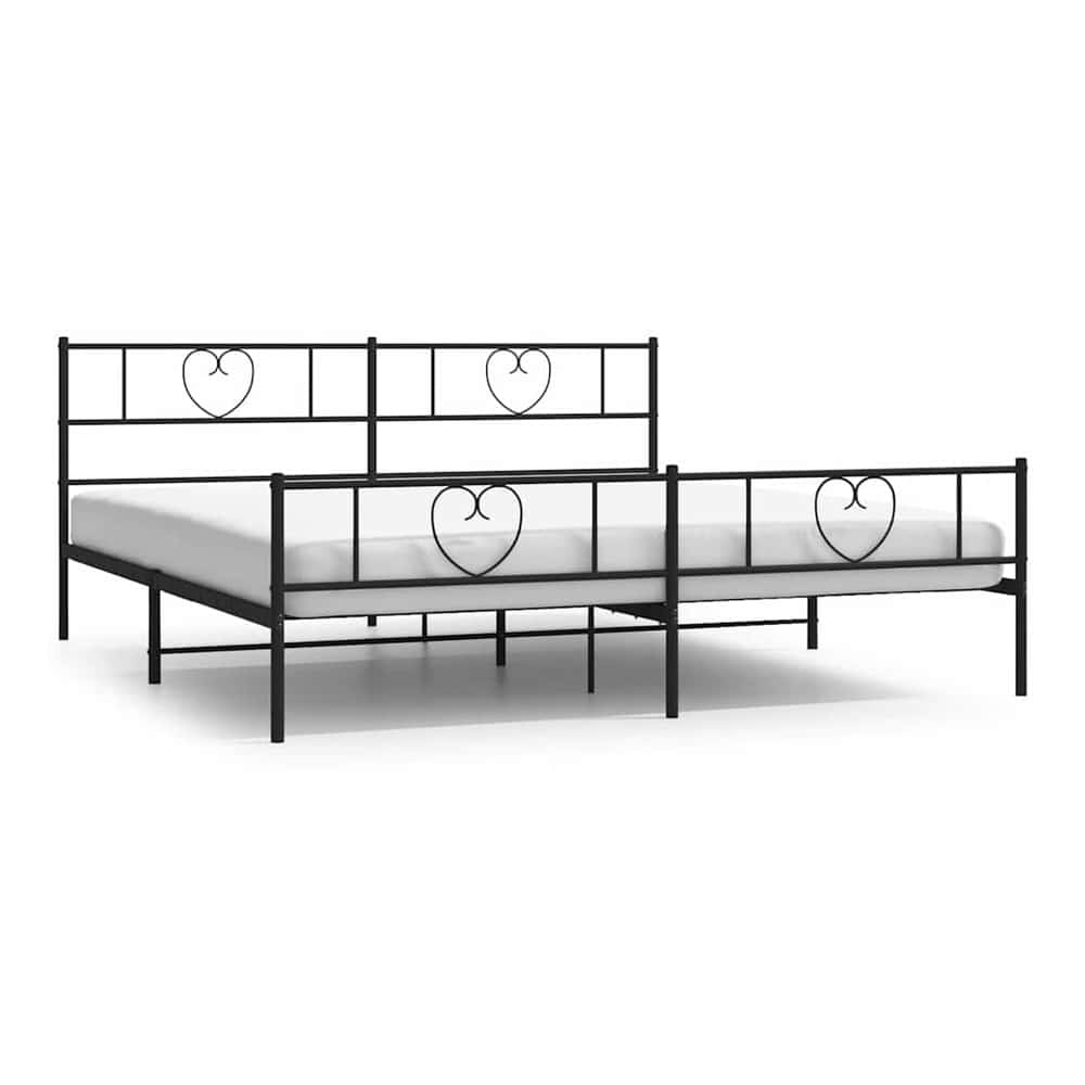 black metal bed frame with heart details on the headboard and footboard