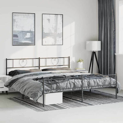 vidaXL Metal Bed Frame without Mattress with Footboard Black set up in a bedroom with bedding