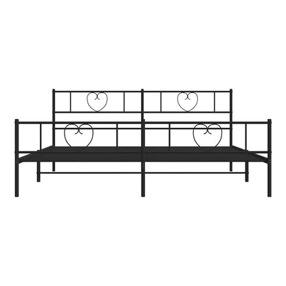 black metal bed frame without mattress with heart details on headboard