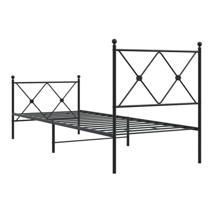 black metal bed frame without mattress, showing the headboard detail