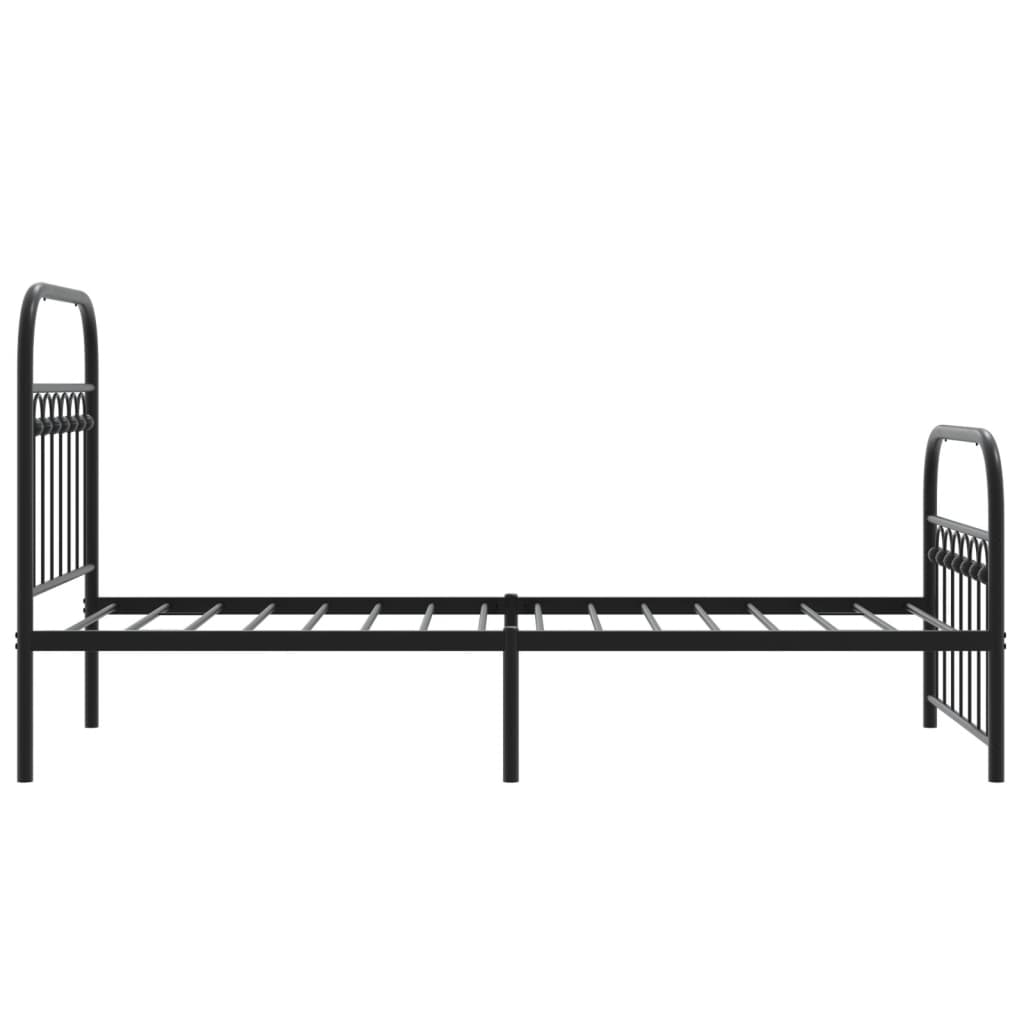 The metal bed frame shown from a low side angle, without a mattress