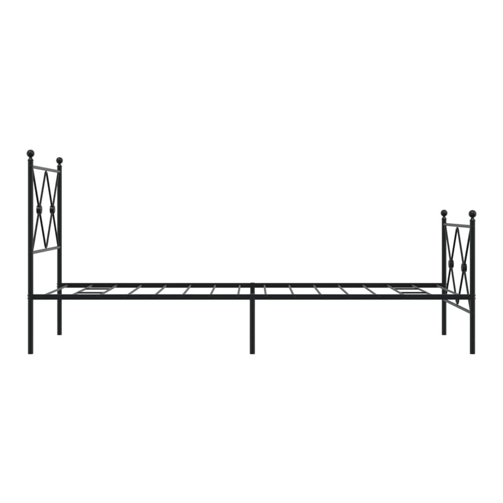 black metal bed frame without mattress, viewed from the side