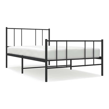 The black metal bed frame shown with a mattress and storage boxes underneath