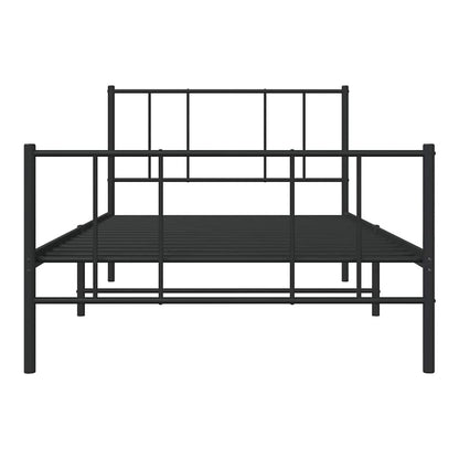 The black metal bed frame shown from the back with no mattress