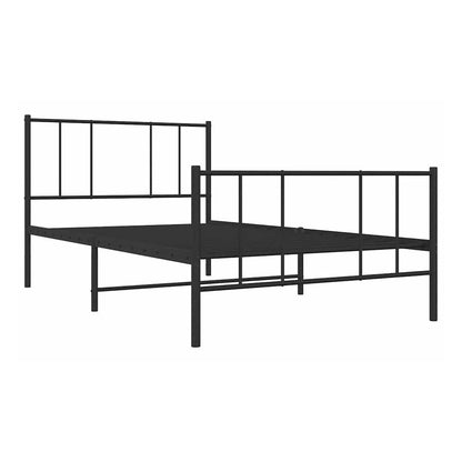 The metal bed frame without mattress, viewed from the side