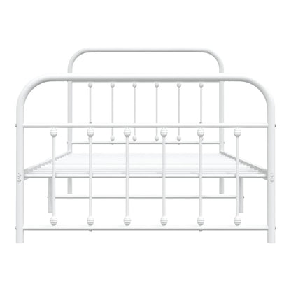 White metal bed frame, front view showing headboard detail