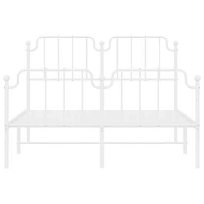 The white metal bed frame, viewed from the front without a mattress
