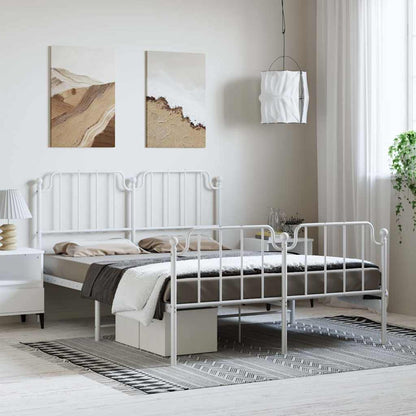 vidaXL Metal Bed Frame without Mattress with Footboard White styled in a bright modern bedroom