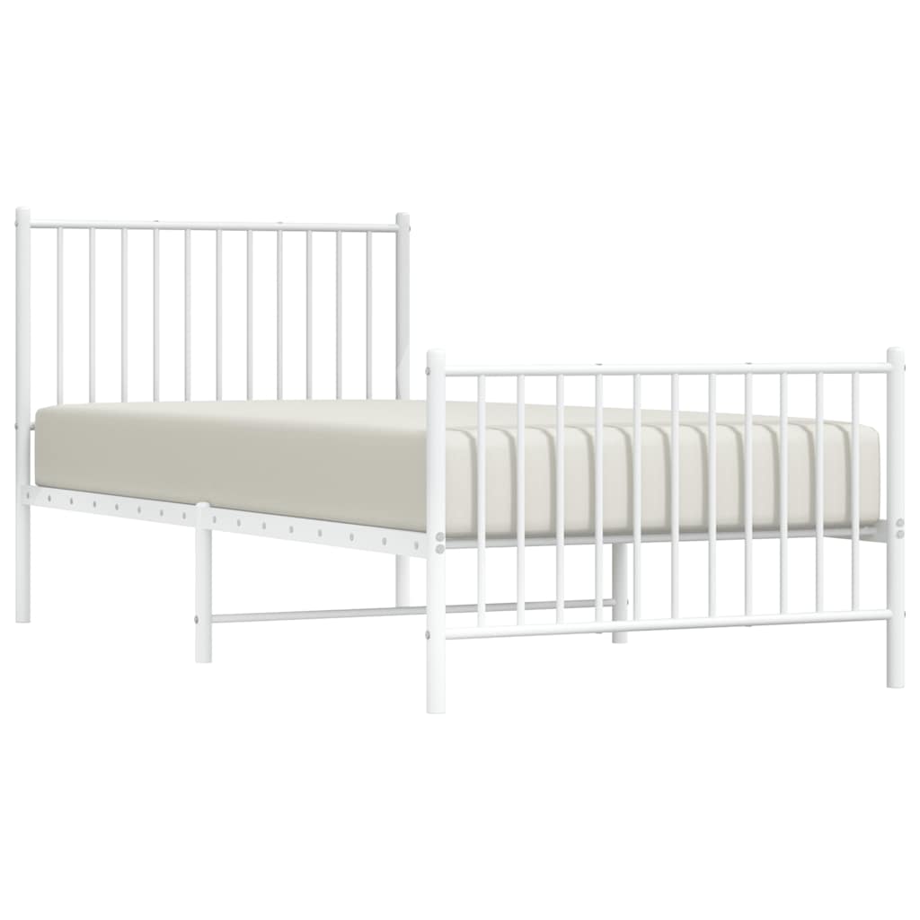 the white metal bed frame with a footboard shown from the other side