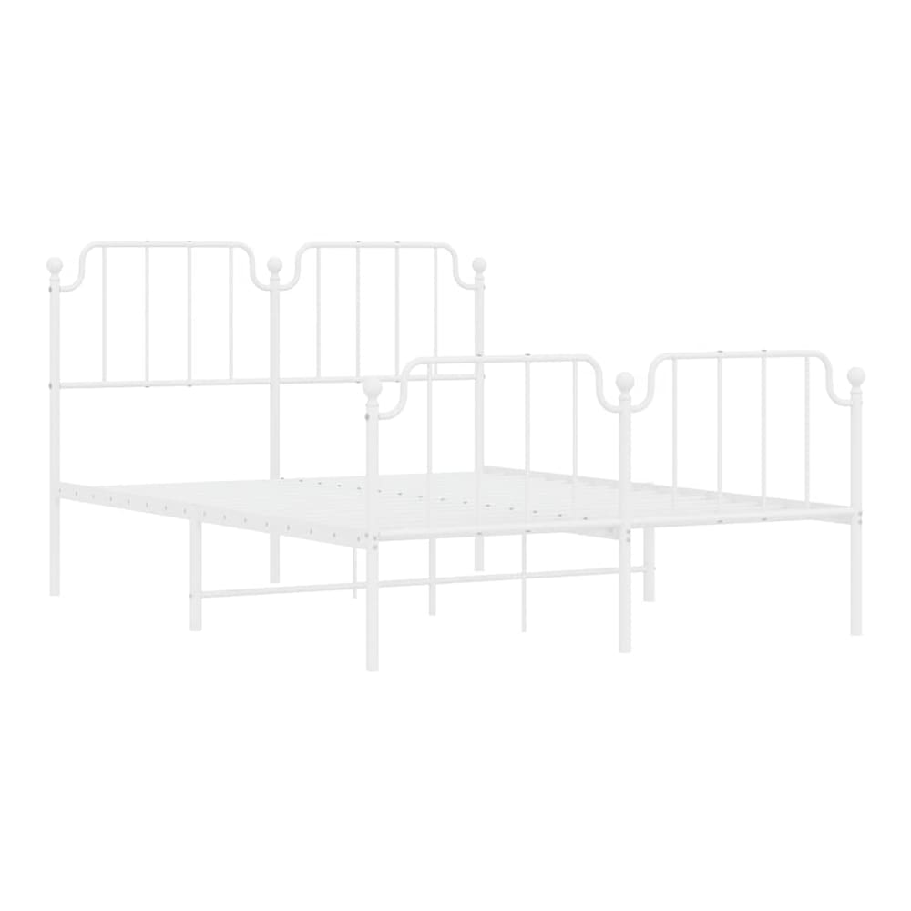The white metal bed frame, showing the base and legs