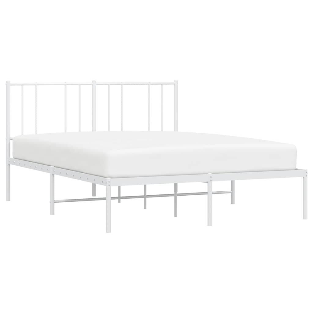 A white metal bed frame with a headboard and mattress on a white background