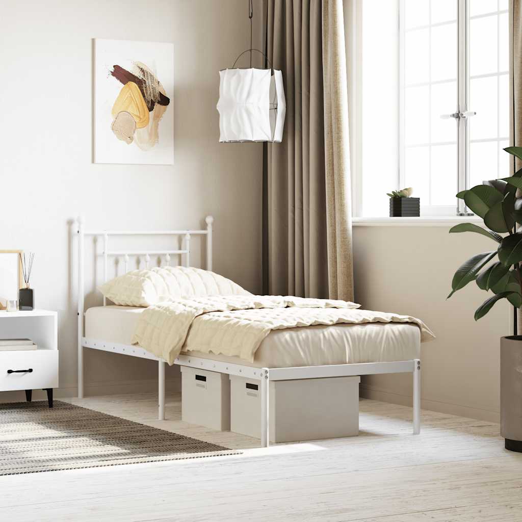 Metal Bed Frame without Mattress With headboard White 75 cm 190 cm