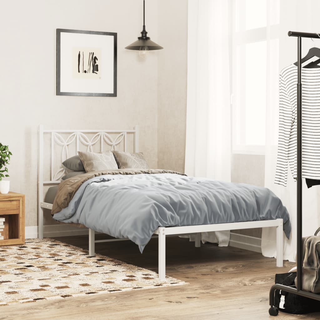 Metal Bed Frame without Mattress With headboard White 90 cm 200 cm