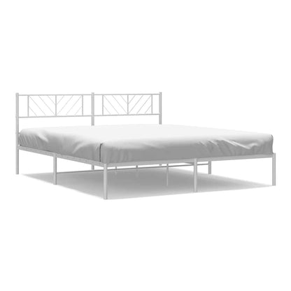 The white metal bed frame without a mattress shown on a plain background