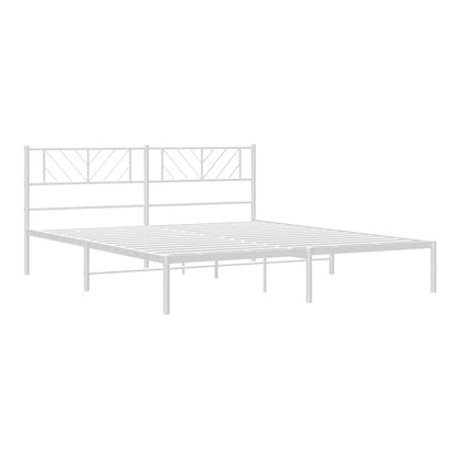 The white metal bed frame without mattress and headboard from the side