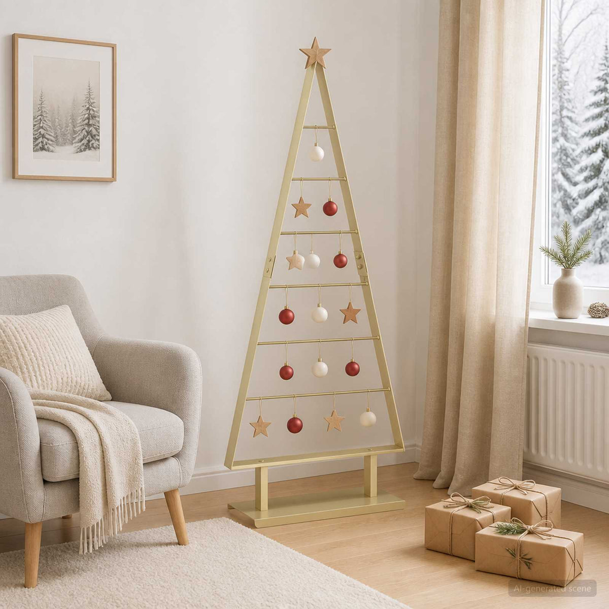Metal Christmas Tree with Triangle Stand KUOPIO Steel Gold