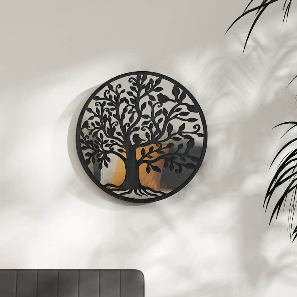 Mirror 40x2,5 cm Iron Round for Indoor Use Black