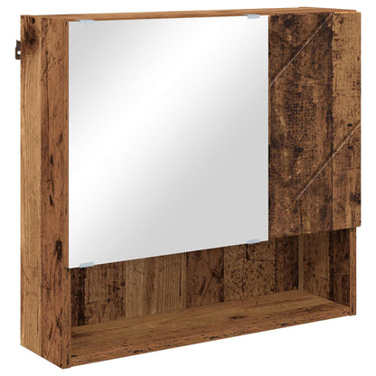 The bathroom vanity unit with a mirrored door and open shelf in old wood effect