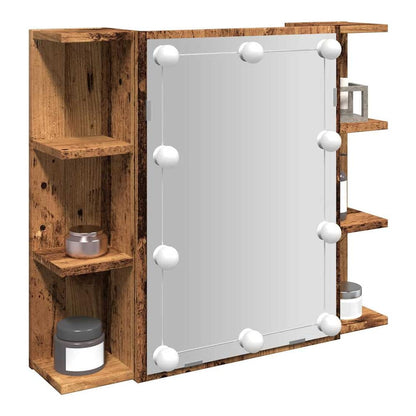 vidaXL Mirror Cabinet with LED Old Wood with toiletries on the side shelves