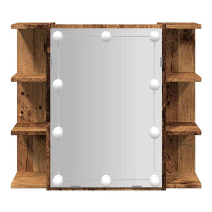 The bathroom vanity unit showing the central mirror and symmetrical side shelves