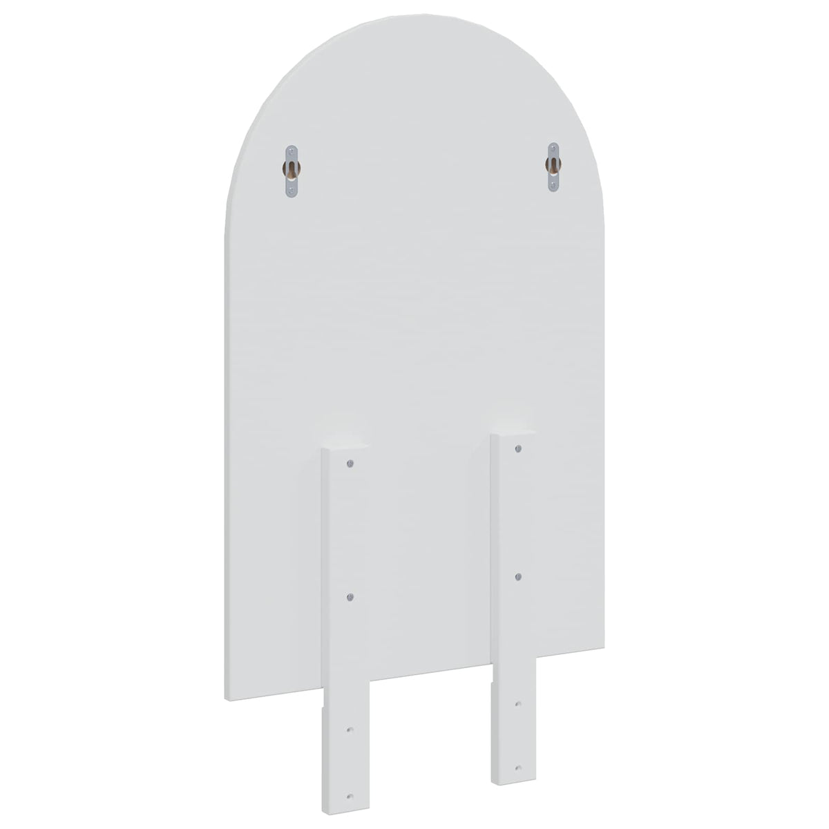 The back of the white arched mirror showing mounting holes