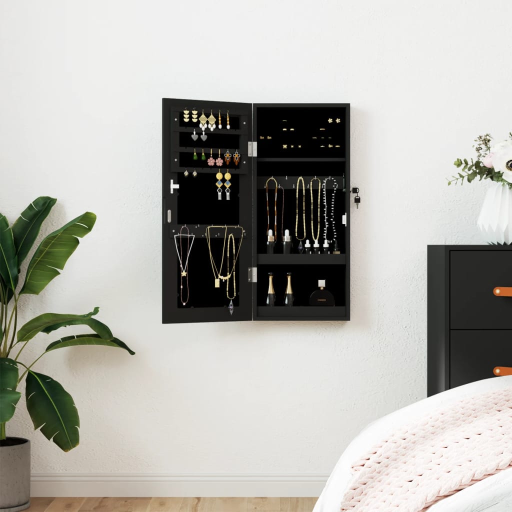 Mirror Jewellery Cabinet Wall Mounted 30x8,5x67 cm Black