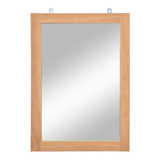 Wall Mirror Solid Teak with a simple wooden frame and hanging hooks