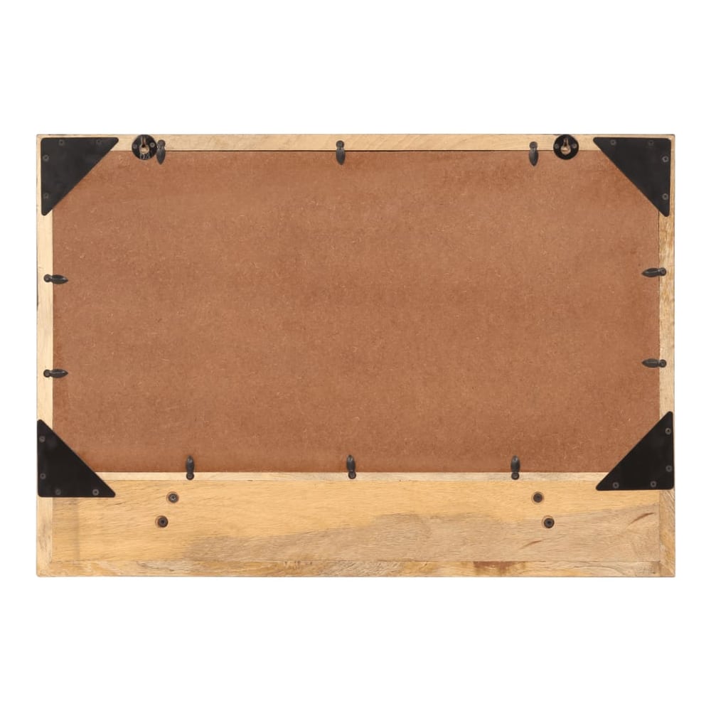 The back of the mirror showing the wooden frame and mounting hardware