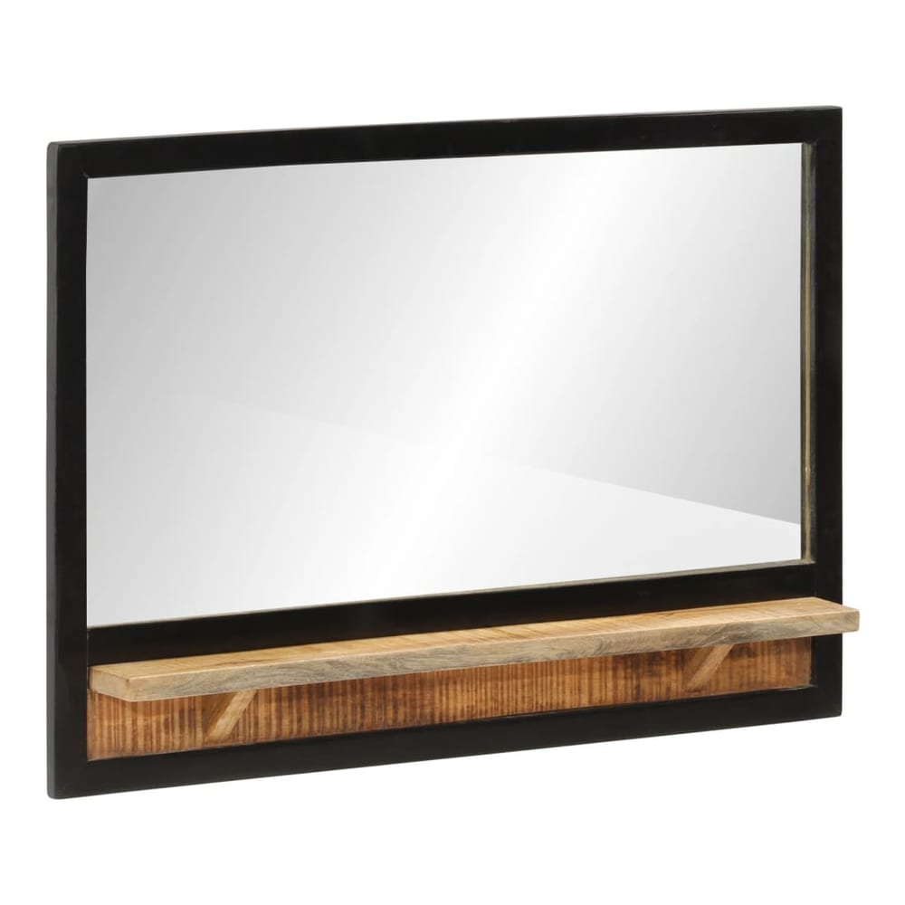 vidaXL Mirror with Shelf Glass and Solid Wood Mango, a rectangular mirror with a wooden shelf below the glass