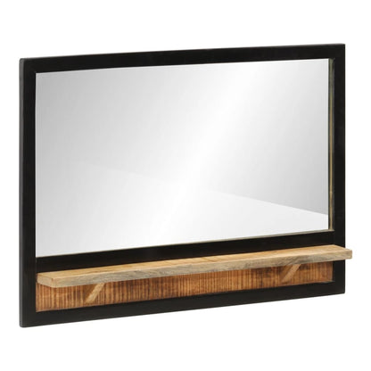 vidaXL Mirror with Shelf Glass and Solid Wood Mango, a rectangular mirror with a wooden shelf below the glass