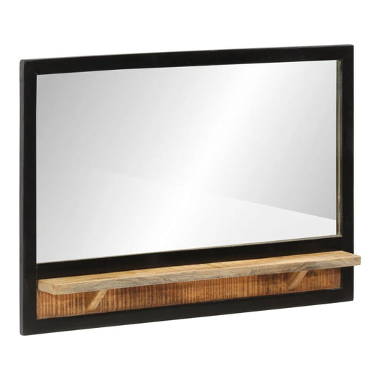 vidaXL Mirror with Shelf Glass and Solid Wood Mango, a rectangular mirror with a wooden shelf below the glass