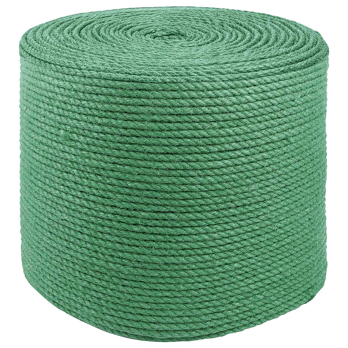 A large green jute rope coiled into a cylinder