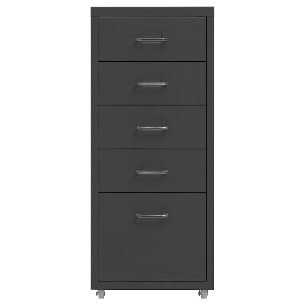 Anthracite mobile filing cabinet with five drawers and silver handles