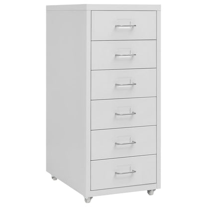 vidaXL Mobile File Cabinet Grey with six drawers and silver handles on wheels