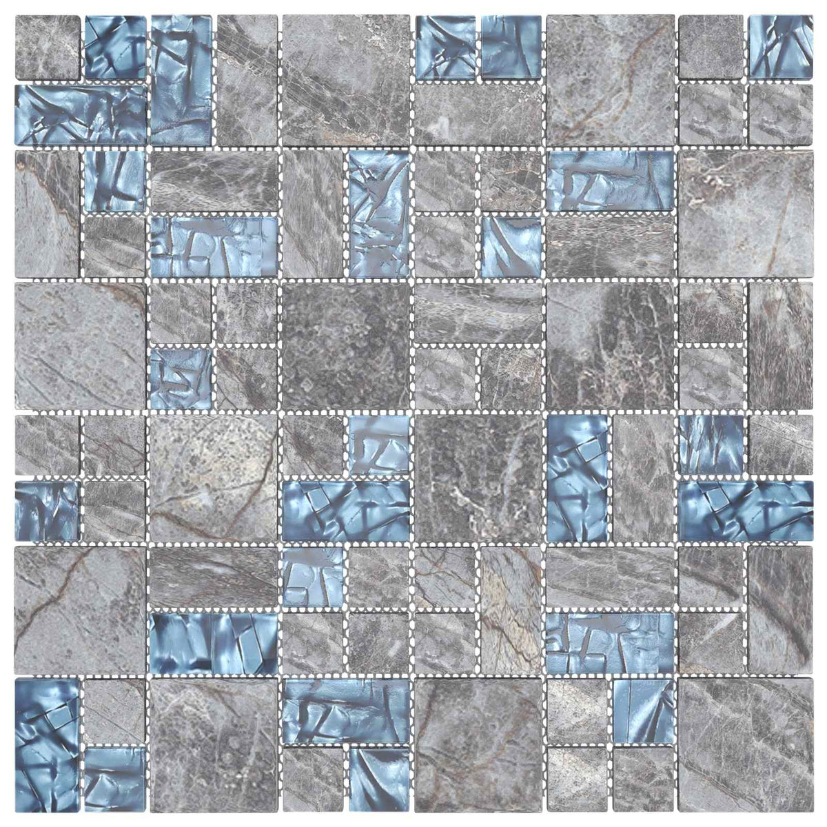 vidaXL Mosaic Tile 11 pcs Grey and Blue a close-up of the mosaic pattern with grey and blue glass tiles