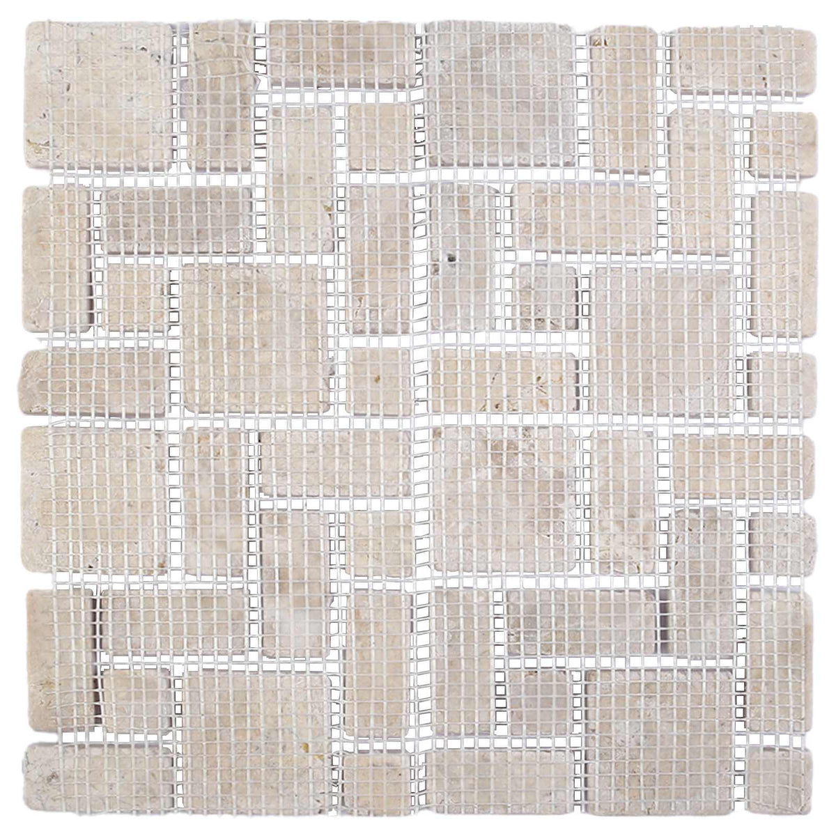 the marble flooring tiles showing the mesh backing used for installation