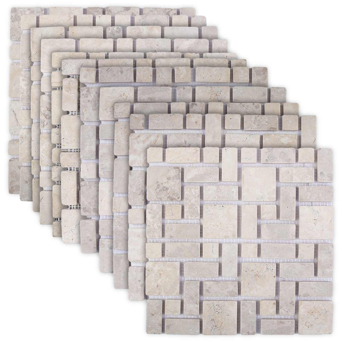 the marble flooring tiles stacked in a row to show the repeating pattern