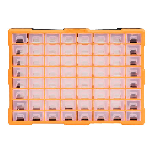 Multi-drawer Organiser with 64 Drawers, the tool box displayed directly from the front showing all compartments