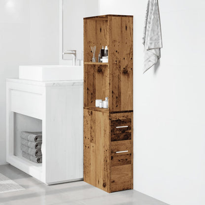 The bathroom cupboard placed in a modern white bathroom next to a vanity unit
