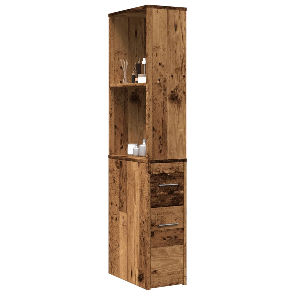 vidaXL Narrow Bathroom Cupboard with Wheels Old Wood Engineered Wood with toiletries on shelves