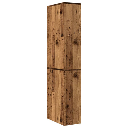 The back side of the tall bathroom storage cabinet showing the wood grain finish