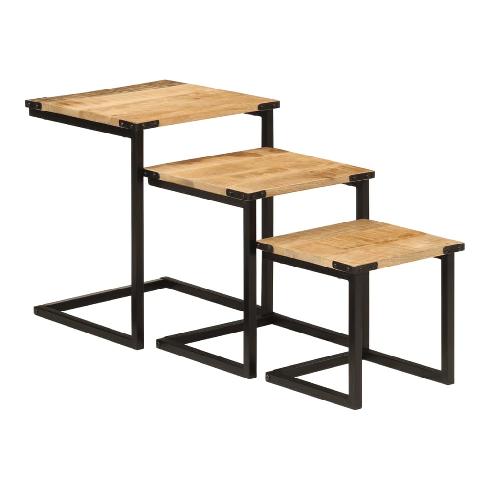 vidaXL Nesting Coffee Tables 3 pcs Solid Wood Mango and Iron, three tables of different sizes nested together