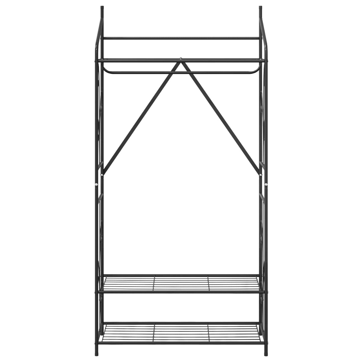 The open wardrobe frame with two shelves and a hanging rail