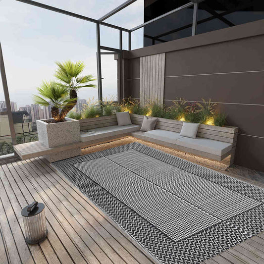 Outdoor Carpet ARAKIL PP 190 x 290 cm Black–White and grey Black and grey