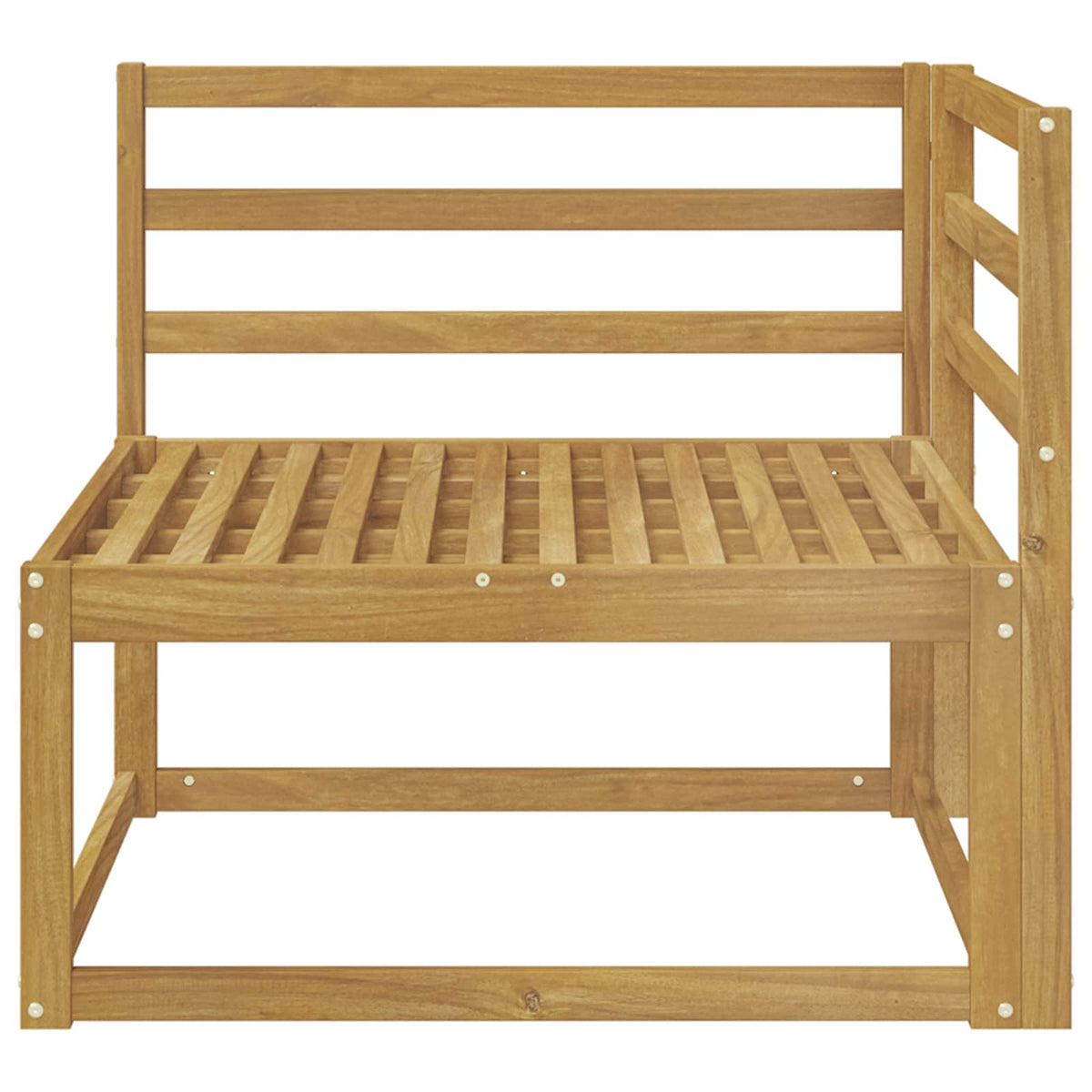 The wooden outdoor sectional sofa unit, viewed from the front with the backrest on the left